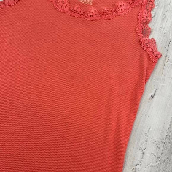 Faded Glory Coral Lace Trim Y2K Style Baby Doll Feminine Fairy Whimsy Tank Top - Picture 3 of 8